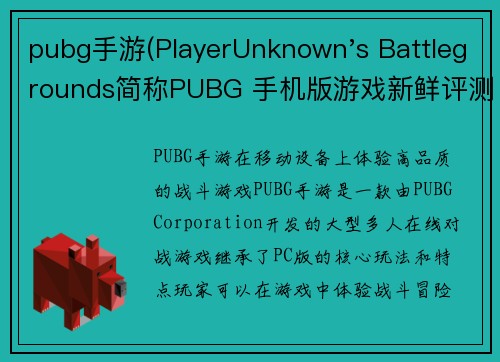 pubg手游(PlayerUnknown's Battlegrounds简称PUBG 手机版游戏新鲜评测)