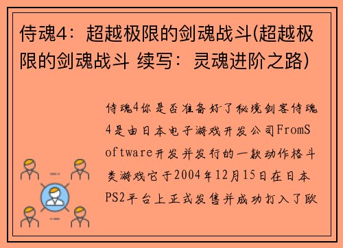 侍魂4：超越极限的剑魂战斗(超越极限的剑魂战斗 续写：灵魂进阶之路)